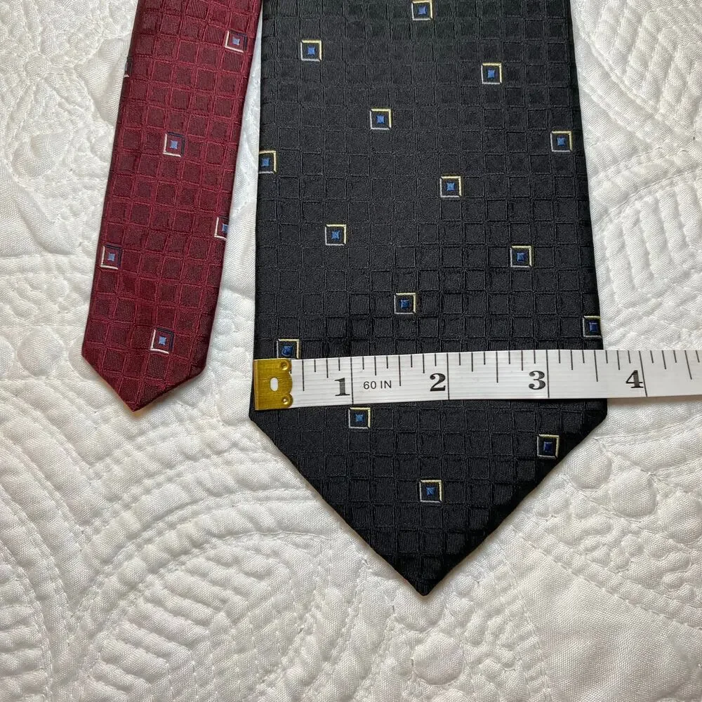 Tommy Hilfiger Men's Black Silk Tie Square Geometric Pattern 58
